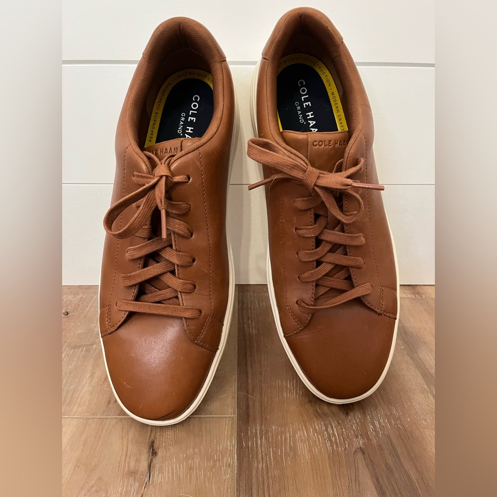 Cole Haan Men's Grand+ Court Sneakers
British Tan and Ivory Size 13 Leather